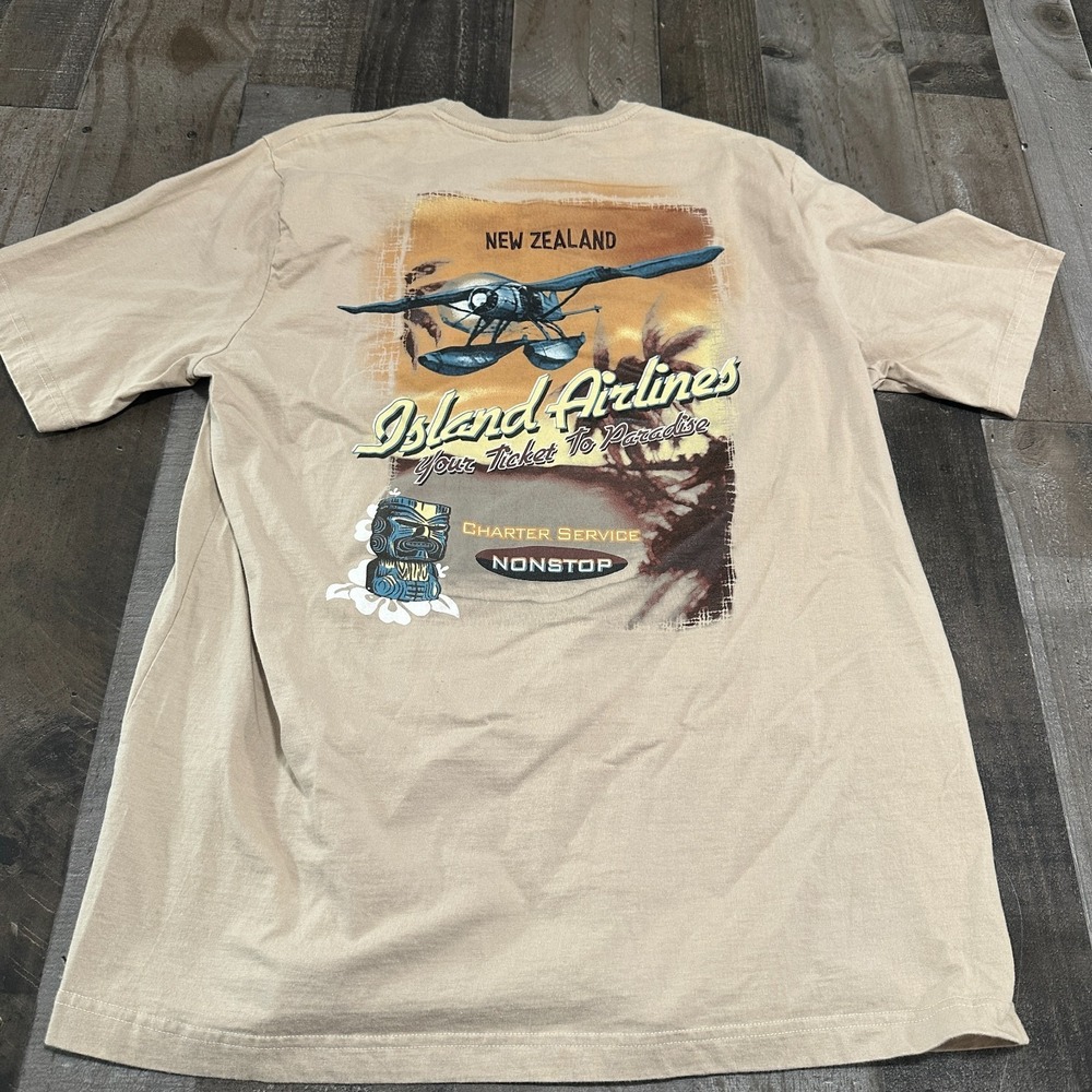 VINTAGE ‎ " CHEROKEE " BEIGE ISLAND AIRLINES  SHORT SLEEVE  T-SHIRT - SIZE XL